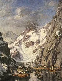 Trollfjordslaget av nordlands-maleren Gunnar Berg.  (1863 - 1893)