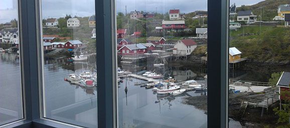 Litt av utsikten fra kafeen ved Sørvågen kino, -verd et besøk i seg selv.