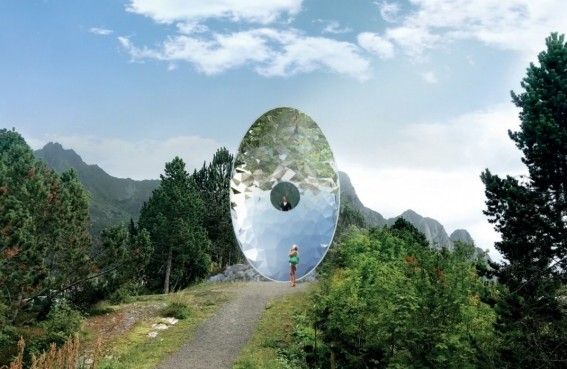 REFLEKTERER HIMMELEN: Slik ser kunstner Jeppe Hein for seg sin skulptur "Eye of the North" på Langåsen.